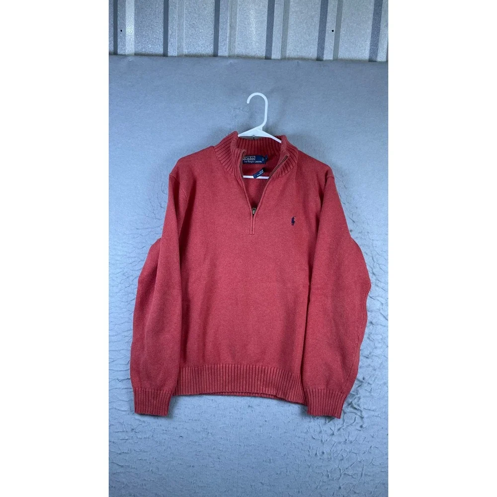 Polo Ralph Lauren Quarter Zip Sweater Mens Large Red Excellent Cotton Knit Pony